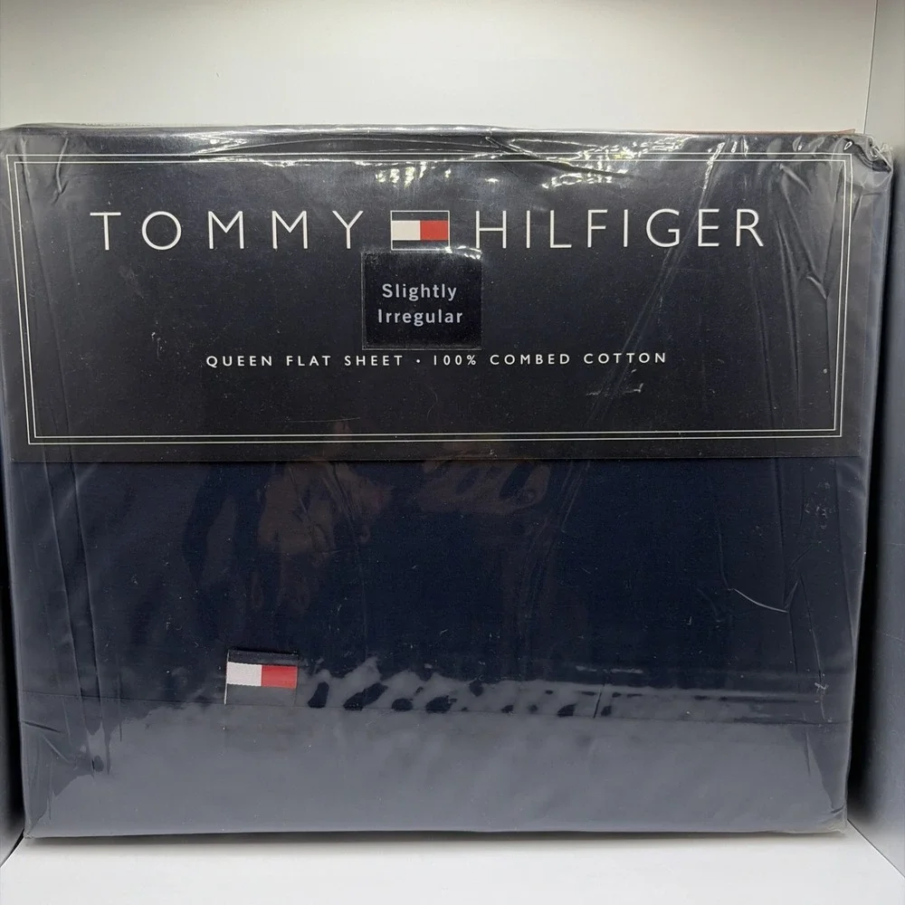 Vintage Tommy‎ Hilfiger Queen Flat Sheet Navy Blue 100% Combed Cotton NIP